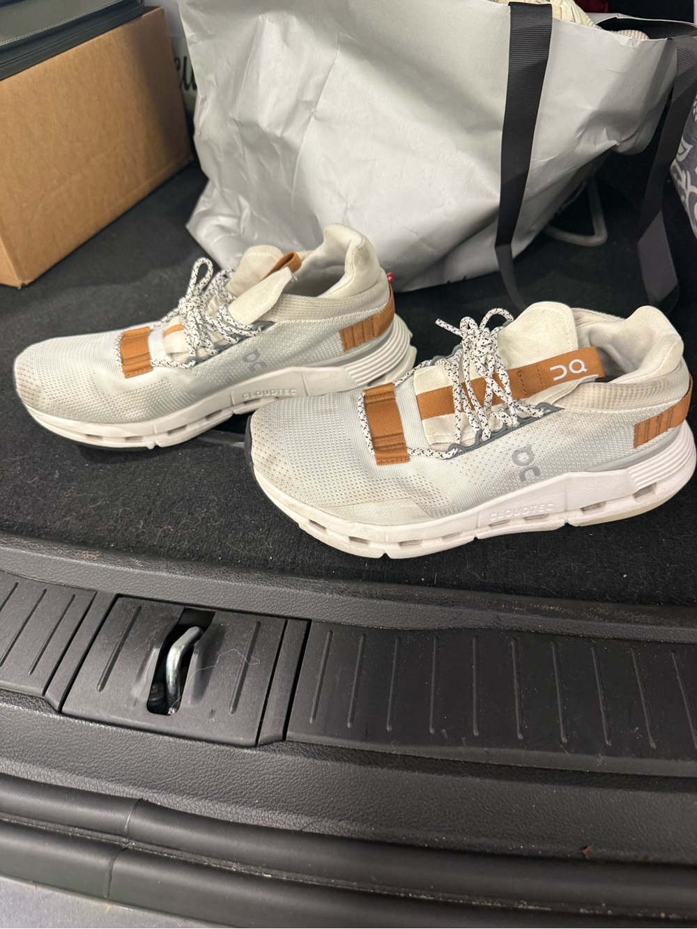 On Running White Sneakers with Tan Accents - Picture 2 of 4